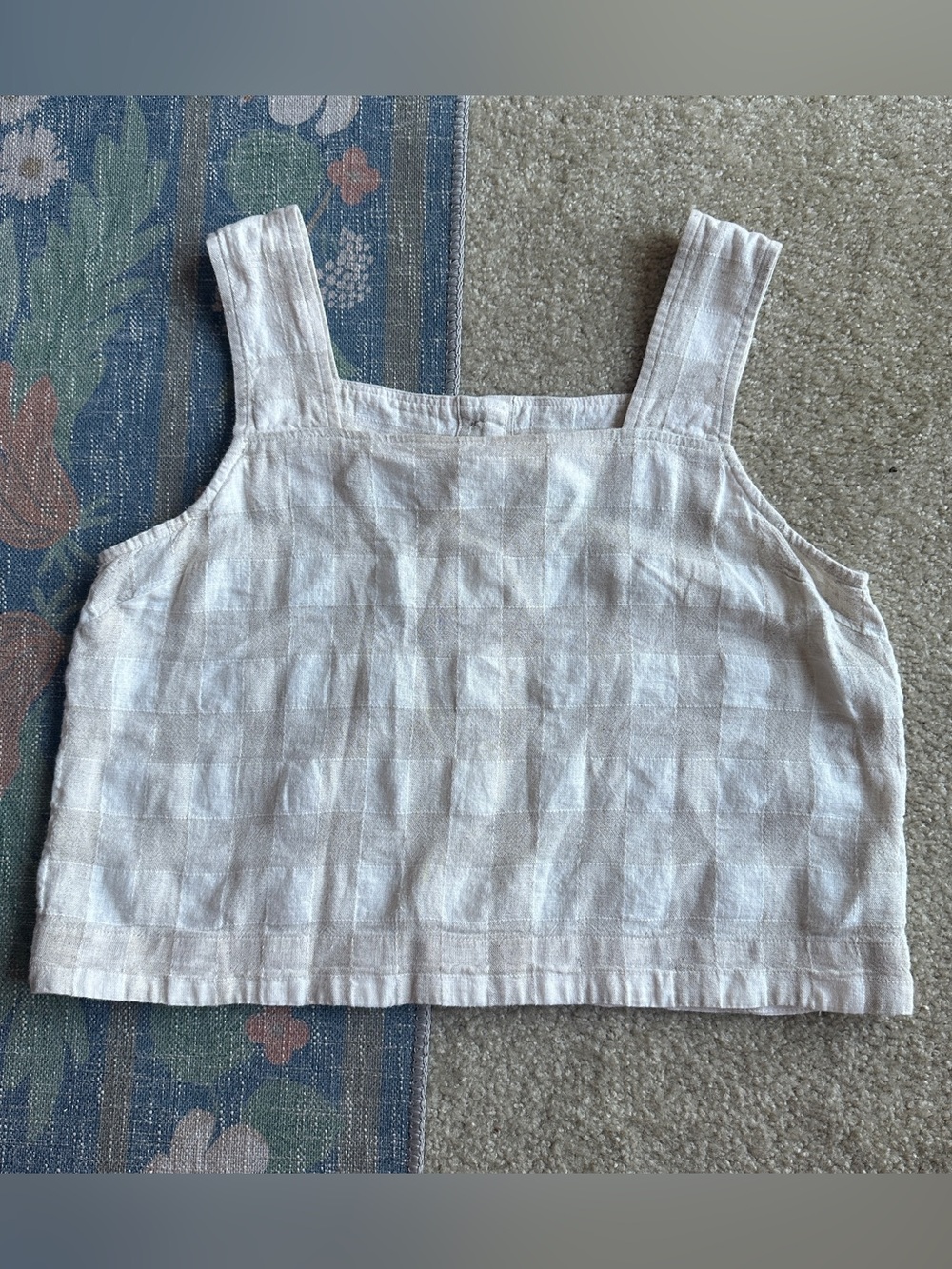 Madewell Cream Gingham Square-Neck Crop Linen-Blend Tank